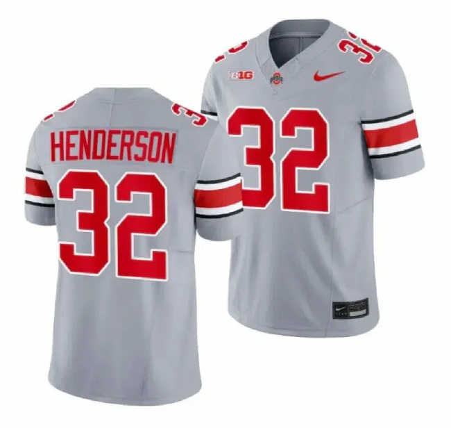 Men's Ohio State Buckeyes #32 TreVeyon Henderson Gray 2023 F.U.S.E. Limited Stitched Jersey Men's Ohio State Buckeyes #32 TreVeyon Henderson Gray 2023 F.U.S.E. Limited Stitched Jersey
